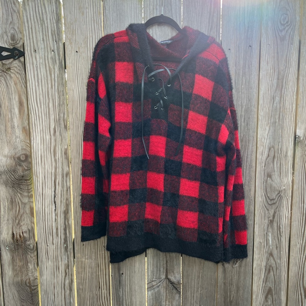 Rock and Republic Red Black Buffalo Check Soft Hoodie Women’s XXL